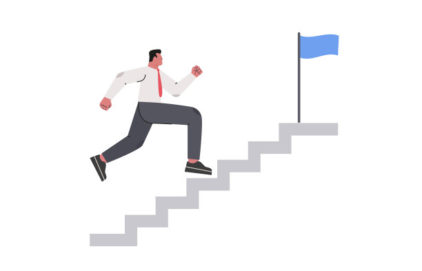 个人成长的概念。职业发展。商人跑着事业阶梯。平面矢量插图。图片下载