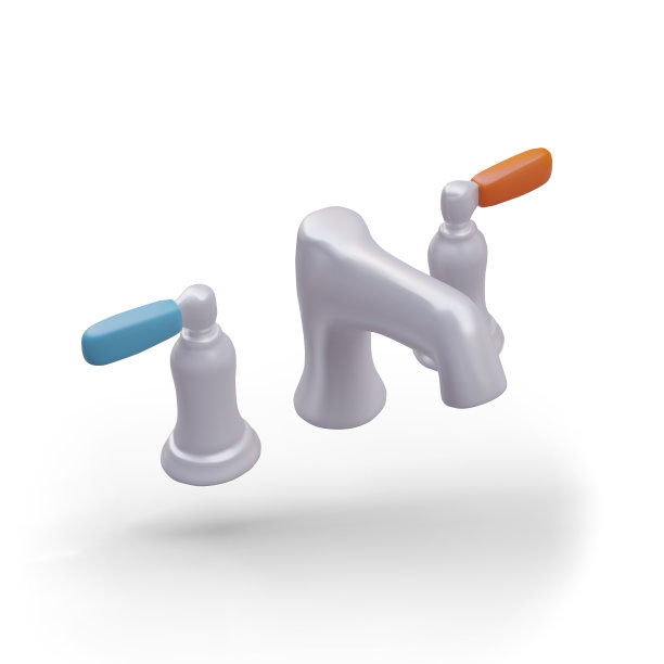 浴缸龙头，水槽。带有红色和蓝色调节器的3D彩色插图图片下载