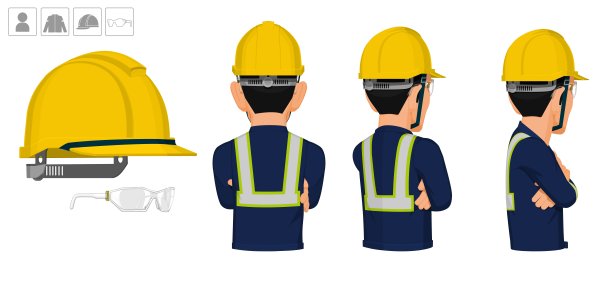 白色背景上戴着头盔和眼镜的工人图片下载