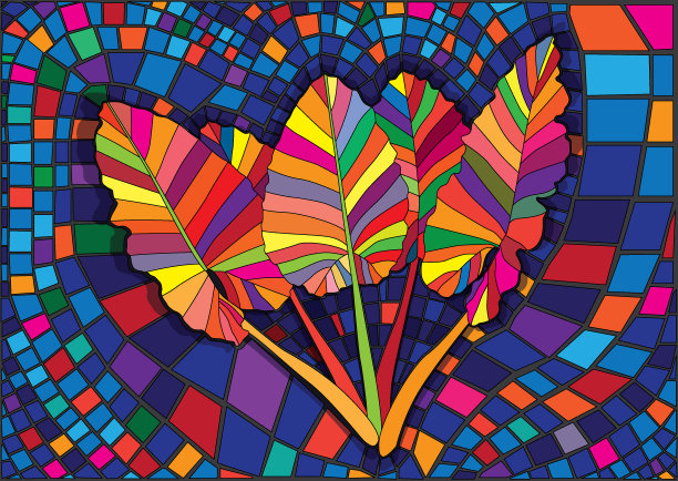 Bon树叶子设计玻璃染色摩西背景插图向量图片下载