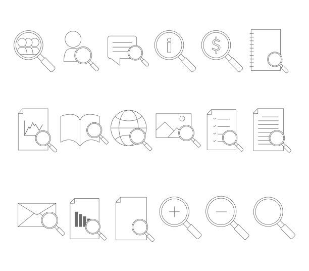 矢量集搜索，放大镜，分析和图表图标。图片下载