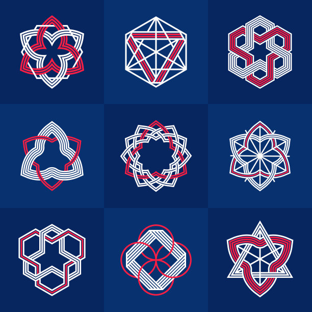 交织的线条复古风格的图标集合，抽象的几何线性符号向量集，图形设计元素的标志创作。图片下载