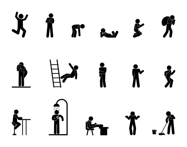 男人的图标，手势和姿势的人，人的剪影站，坐，走图片下载