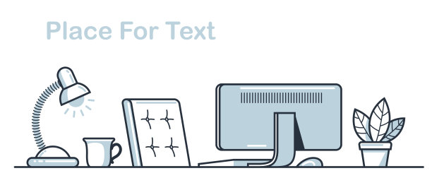 办公桌平面插图隔离在白色之上，办公室或家庭工作场所矢量现代插图，空椅子无人空缺的工作概念，舒适的工作空间。图片下载