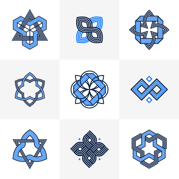 平面设计元素的标志创作，交织的线条复古风格的图标集合，抽象的几何线性符号向量集。图片下载