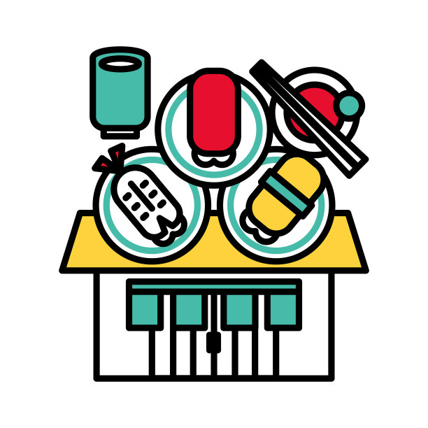 简单线条绘制寿司餐厅传送带插图图片下载