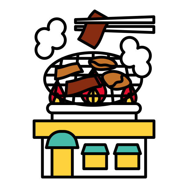 简单的线条绘制日式烧肉餐厅插图图片下载