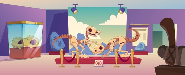 历史博物馆的恐龙骨架和化石图片下载