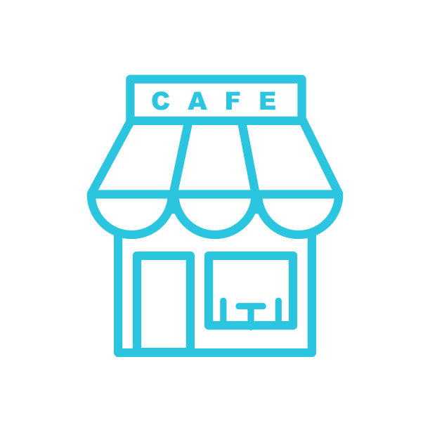 咖啡店，咖啡餐厅的标志。从蓝色图标集。图片下载