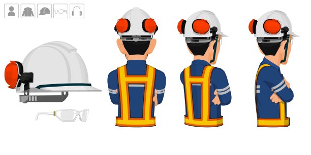 戴头盔和耳罩的工人在白色背景下不使用图片下载