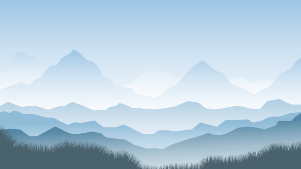 山的背景与雾。景观卡通场景图片下载