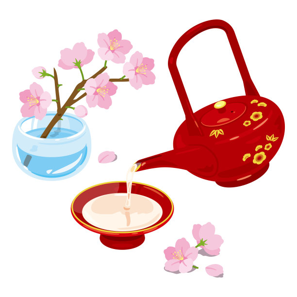 在杯中倒入香甜的清酒和樱花图片下载