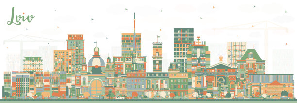 乌克兰利沃夫城市天际线与彩色建筑。利沃夫城市景观与地标。商务旅行和旅游概念与历史建筑。图片下载