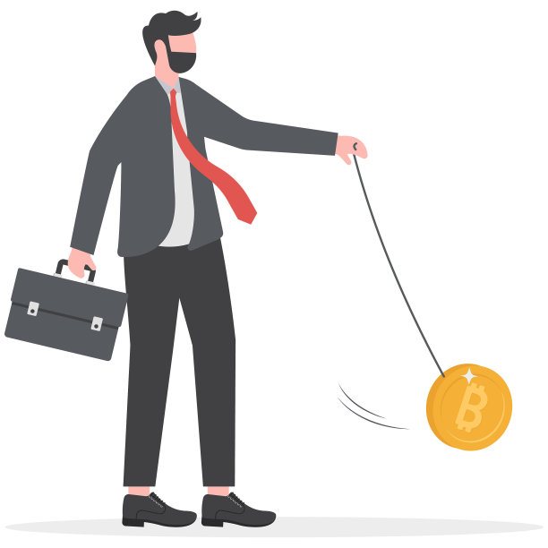 比特币价格像溜溜球一样摇摆，加密货币的风险或波动性，交易者控制和操纵价格的概念，聪明的商人投资者或交易者扔比特币溜溜球。图片下载