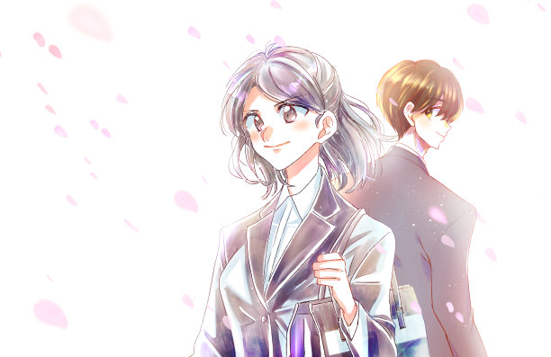 一男一女穿着西装的插图图片下载