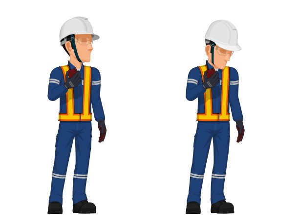 产业工人手持对讲机，背景为白色图片下载