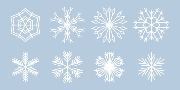 白色雪花模板，圆形雪花图标，冬季节日卡通扁平插画，圣诞新年矢量素材图片下载