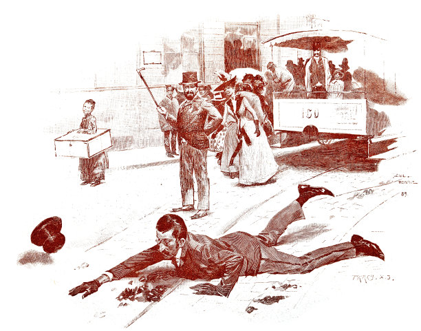 柏林，马车有轨电车，乘客在快速电车出口后倒在街上图片下载