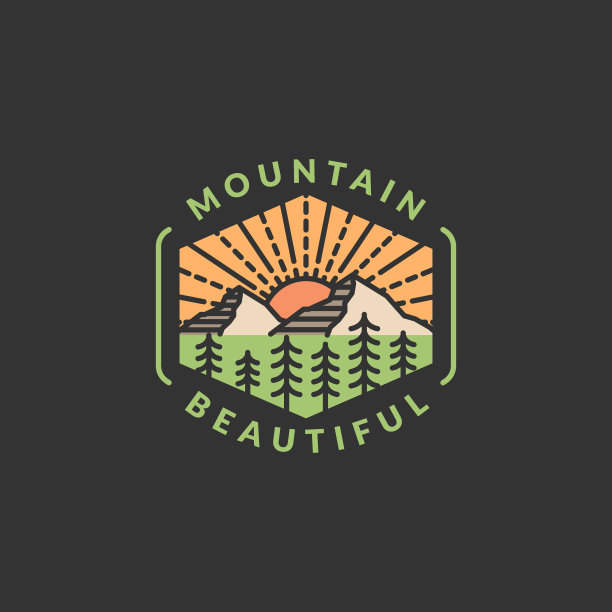 山冒险户外徽章矢量插图单线或线艺术风格图片下载