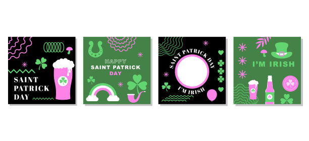 圣帕特里克节社交媒体贴集时髦的平面概念图片下载