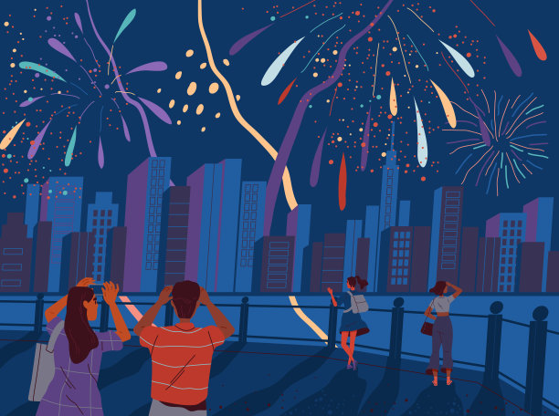 观看节日烟花的人们图片下载