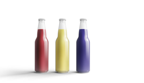 各种苏打饮料在简单的瓶子上隔离在简单的背景上。图片下载