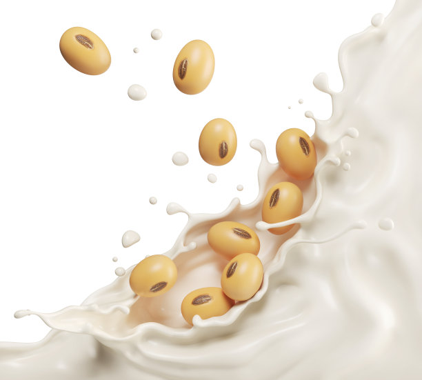 豆浆浇筑和飞溅与大豆，3d渲染。图片下载