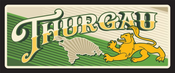 图尔高瑞士州锡标志，复古旅游板图片下载