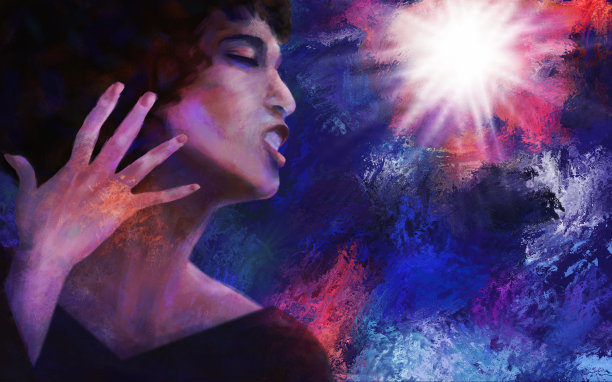 一个皮肤黝黑的歌手的侧面肖像图片下载