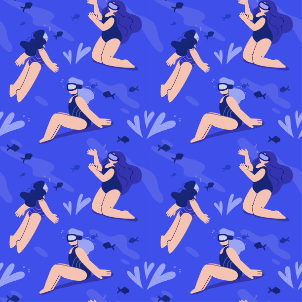 女人在水下游泳的无缝图案。图片下载