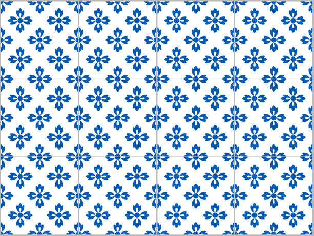 瓷砖。液压葡萄牙陶瓷设计。花卉装饰。EPS插图。白色和蓝色。图片下载