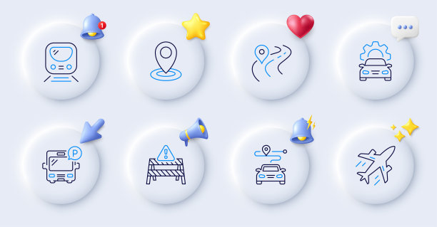 道路，汽车服务和警告道路线图标。对于web应用程序，打印。向量图片下载