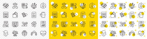 概述工作面试，工作回家和包装盒线图标。用于web应用程序。矢量图片下载