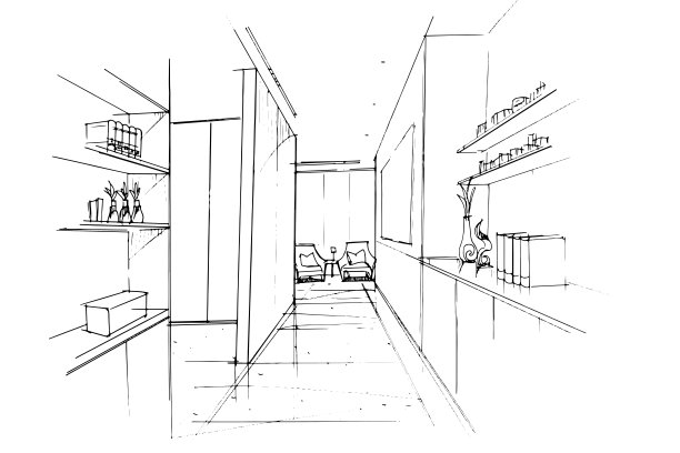 绘制建筑内外线。在建筑和室内设计工作中的平面组装。为室内或室外设计构思草图。图片下载