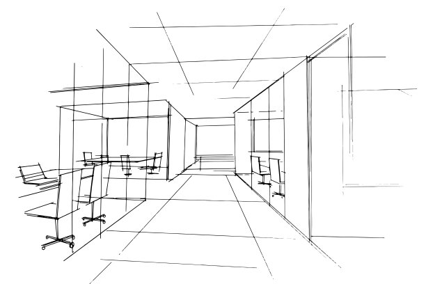 绘制建筑内外线。在建筑和室内设计工作中的平面组装。为室内或室外设计构思草图。图片下载