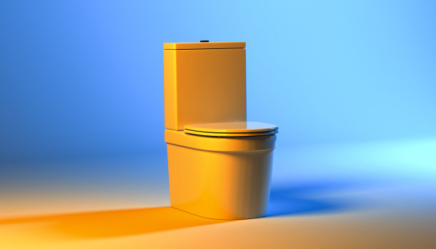 在蓝色背景和橙色照明的三维渲染图像前景中的厕所侧视图图片下载