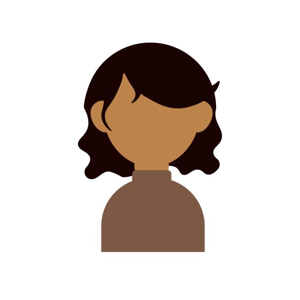 女性头像模型。棕色卷发，棕色毛衣，棕色皮肤，女人头像模型。矢量图标图片下载