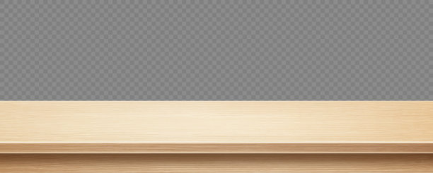 在透明的背景下，木制的桌子表面被隔离。厨房台面由木板制成。轻型木制桌面。逼真的矢量插图图片下载