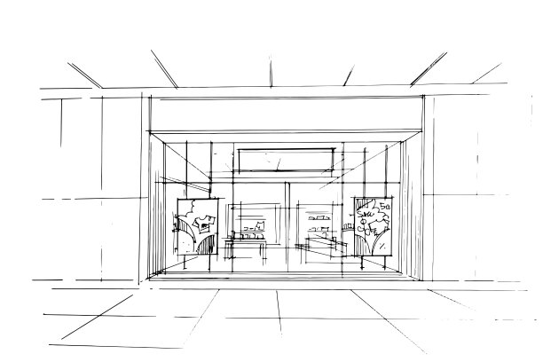 绘制建筑内外线。在建筑和室内设计工作中的平面组装。为室内或室外设计构思草图。图片下载