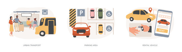 汽车交通隔离概念矢量插图集。图片下载