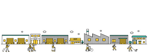 图C是一个有许多工厂的工业区的城市景观的简单线条画图片下载