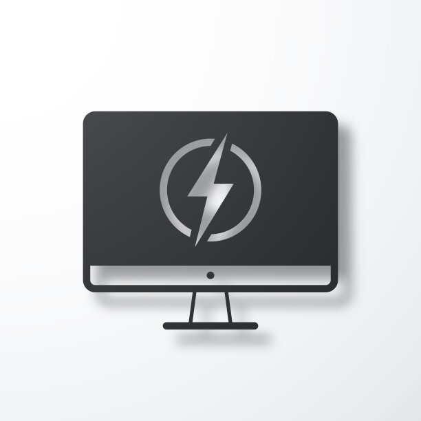 带有电学符号的台式计算机。白色背景上的阴影图标图片下载