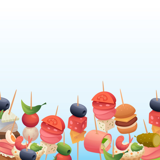 开胃小菜。零食产品橄榄奶酪香肠矢量背景图片下载