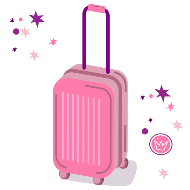 粉红色的行李箱在车轮上涂鸦风格矢量图片图片下载