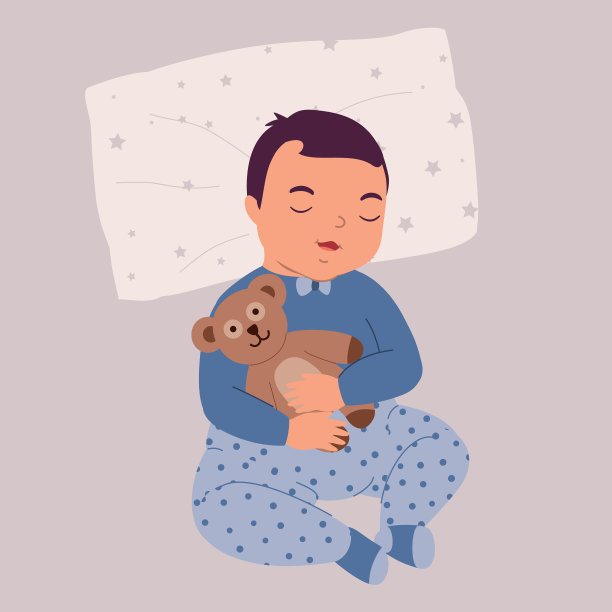 抱着泰迪熊睡觉的小男孩。图片下载