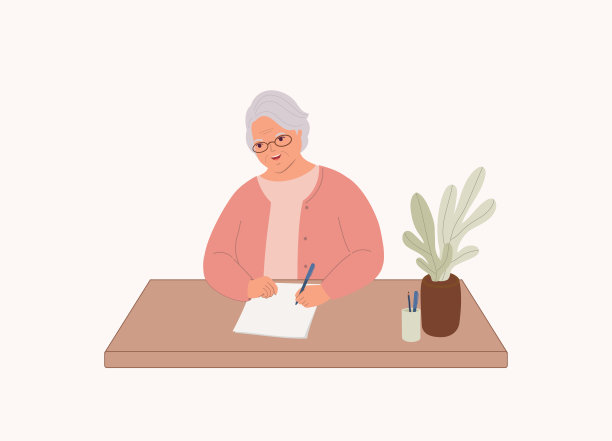 拿笔写信的老妇人。注意到。图片下载