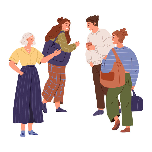 人们见面时交谈，友好或工作交流。卡通男女朋友的角色图片下载