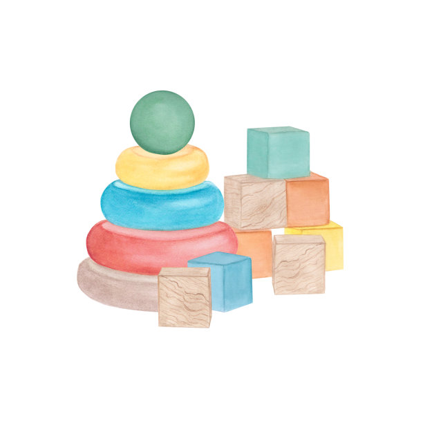 儿童玩具立方体和金字塔手绘图片下载