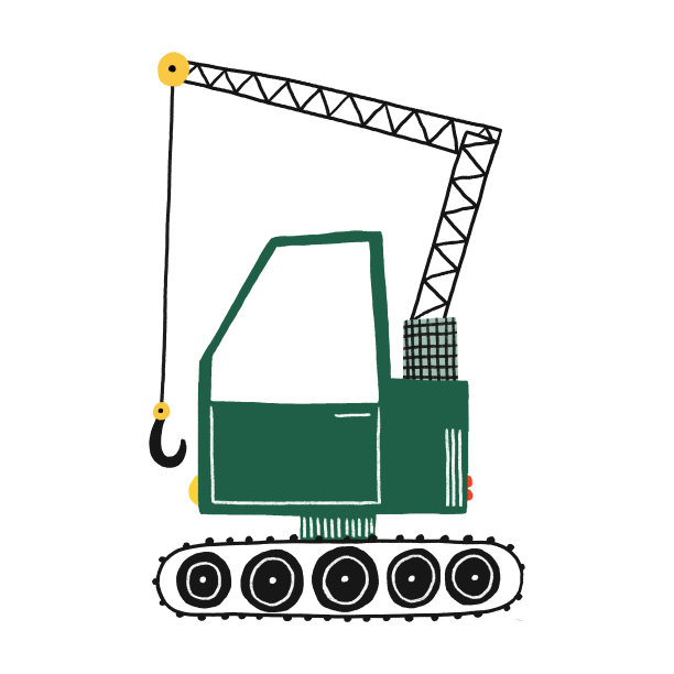 绿色起重起重机的简单平面插图。孩子运输图片下载