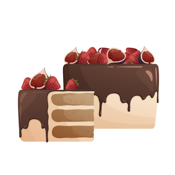 草莓，无花果和可可装饰的蛋糕图片下载